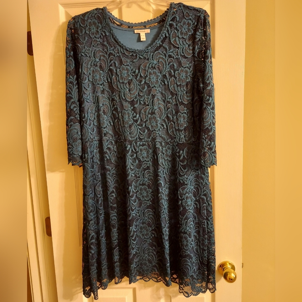 Isaac Mizrahi Teal Lace Long Sleeve Dress Size XL